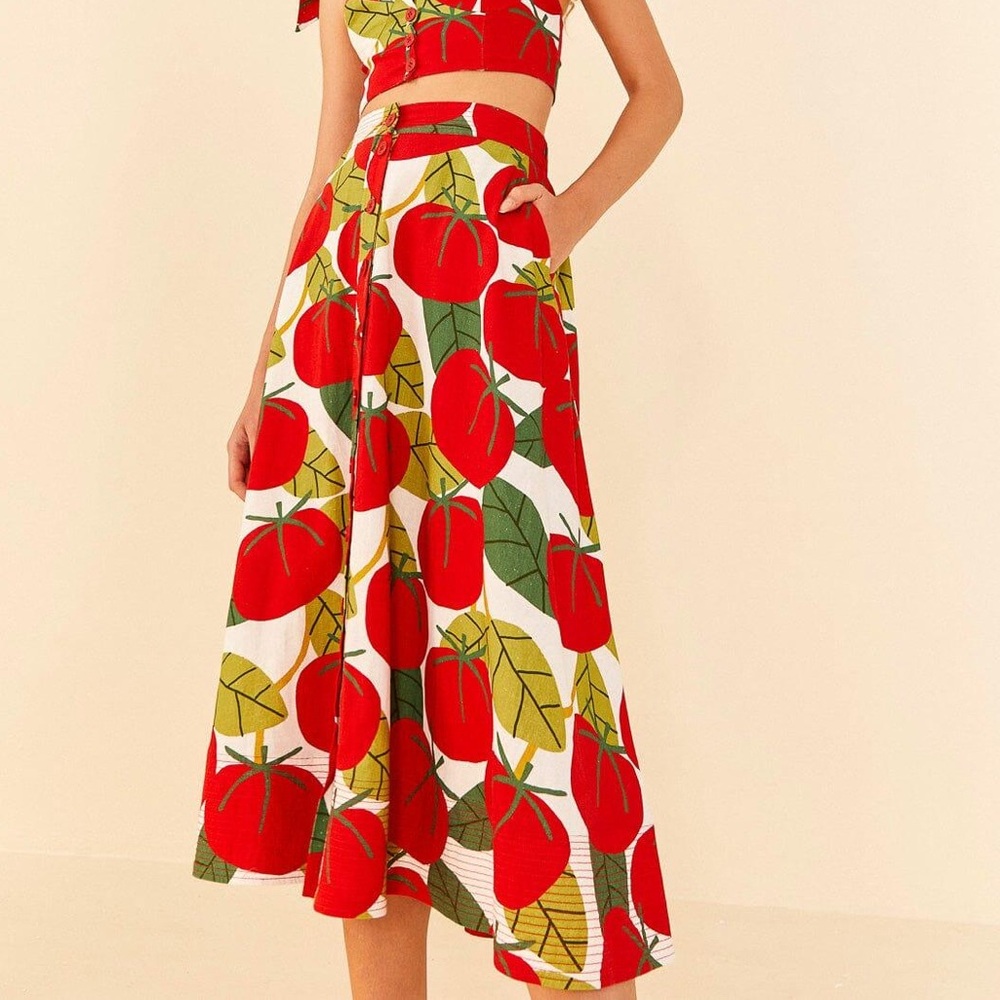 Farm Rio Tomato Midi Skirt with tags